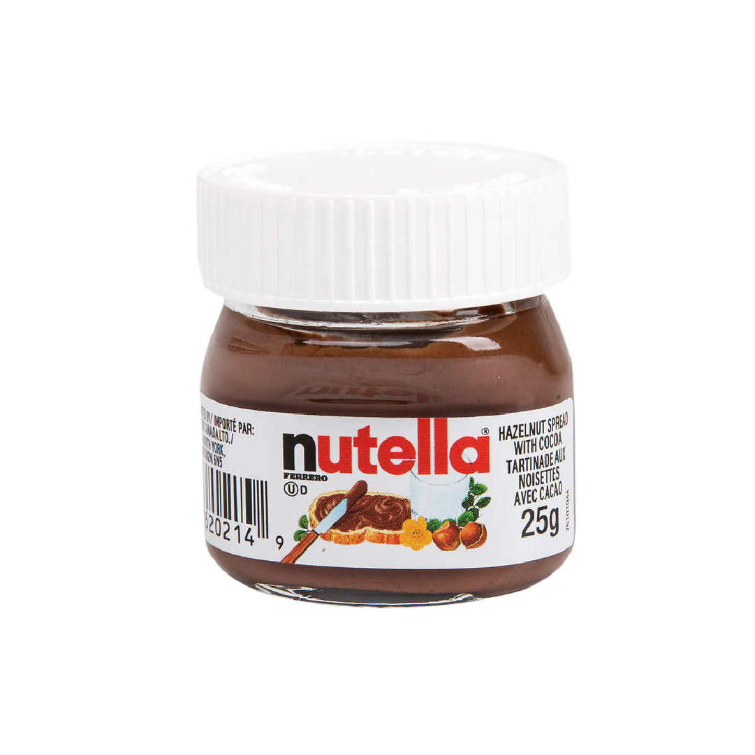 Mini Nutella Jars, 16 Pack of 0.88oz Glass Nutella Mini Jars by Snackivore.  Single Serve Nutella.